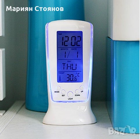 Дигитален настолен часовник термометър за стая бюро електронен LED календар аларма, снимка 3 - Други - 25235211