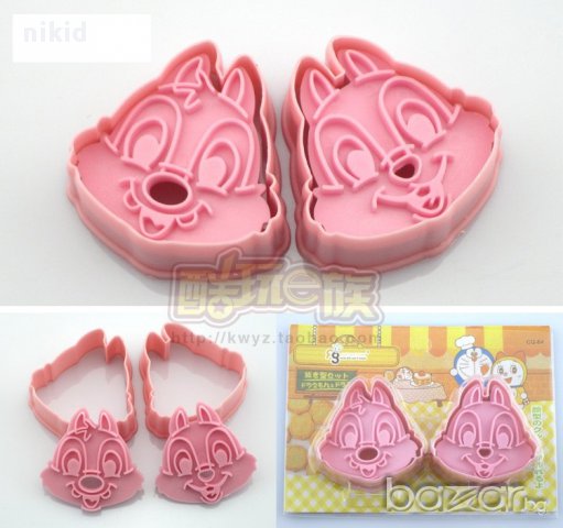 К-т форми 2бр. резци катерички Чип и Дейл релеф за фондан, тесто, сладки, пластелин бисквити