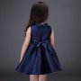 детска синя рокля с красива бродерия цвете и широка долна част, снимка 3