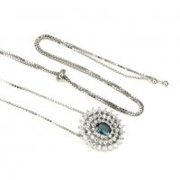 Сребърен накит с естествен Лондоснко син топаз и циркони, снимка 3 - Колиета, медальони, синджири - 22119381