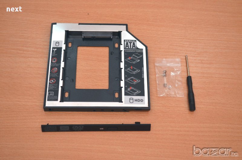 DVD адаптер/caddy за 2-ри HDD/SSD 2,5" за лаптоп 9.5/12.7мм + Гаранция, снимка 1