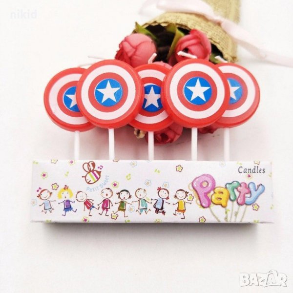 5 бр свещи свещ герои Captain America Капитан Америка за торта Рожден ден детско парти топери топер, снимка 1