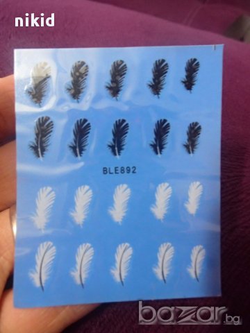 BLE-892  татос пера перца черно бели ваденки водни стикери за нокти маникюр, снимка 2 - Продукти за маникюр - 16278289