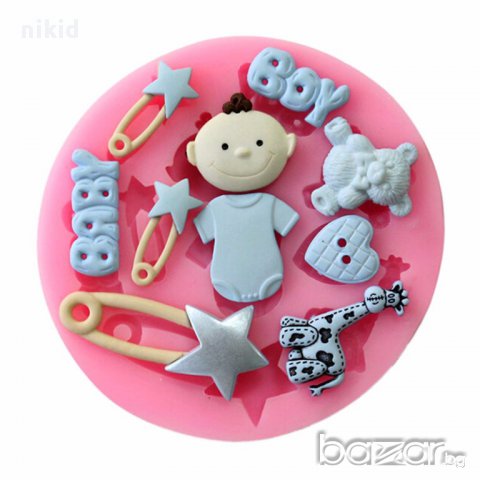 силиконов молд форма бебе бебешки с надпис baby Boy  украса декор торта фондан шоколад