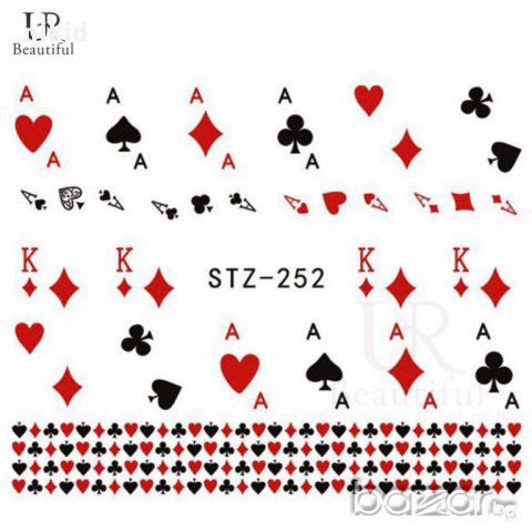 STZ-252 карти Покер татос ваденки водни стикери за нокти маникюр, снимка 2 - Продукти за маникюр - 17800507