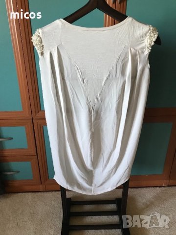 15 лв до 30.07!Guess,нова блуза с перли, еластична, цвят пудра, снимка 6 - Тениски - 23292993