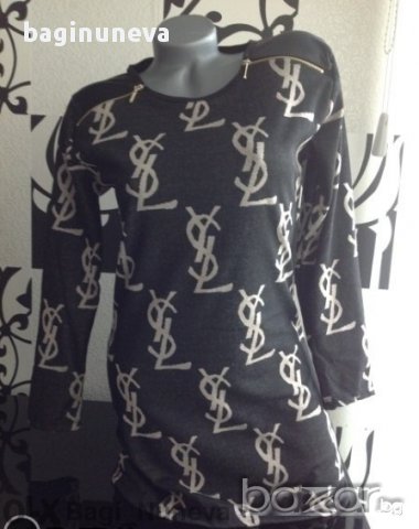 дамска блузка-туника с кожени ръкави на YSL реплика-размер- М-Л - ХЛ, снимка 4 - Туники - 9218715