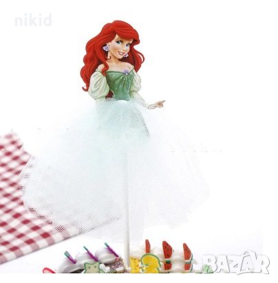 Малката Русалка Ариел тюл топер клечка украса декорация за мъфини кексчета торта и парти