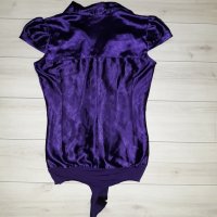 Лилава дамска сатенена риза - боди, с къс ръкав, снимка 2 - Ризи - 24023647