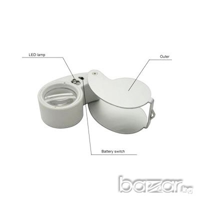 Ръчна малка мини джобна лупа 2 LED осветление 40Х увеличение бижута карти книги монети четене работа, снимка 3 - Други инструменти - 9636629