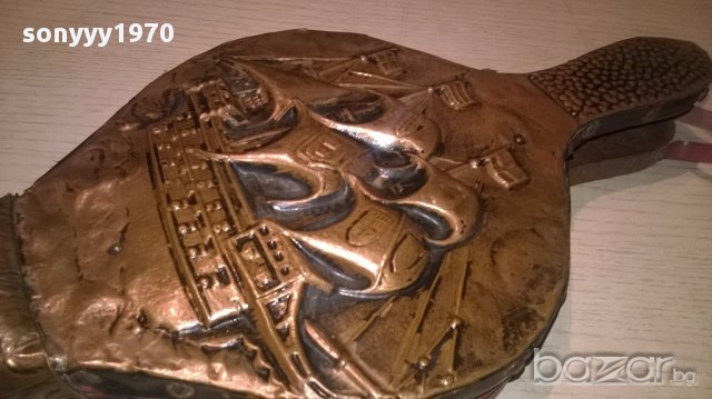 поръчана-Ретро духалка-мед/дърво/кожа-46/17см-внос швеицария, снимка 4 - Антикварни и старинни предмети - 16634256