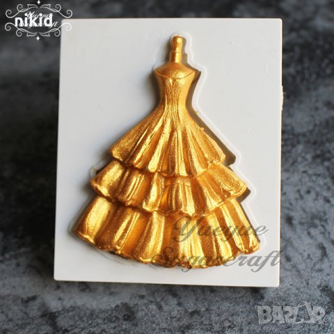 Дамска официална празнична дамска рокля силиконов молд форма калъп за фондан шоколад торта