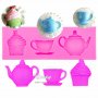 Сервиз кафе чай чаша чайник и мъфинка силиконов молд форма за декорация торта фондан шоколад и др, снимка 1 - Форми - 19012665