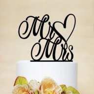 Mr ♥ Mrs сърце г-н г-жа надпис за младоженци сватба топер украса табела за торта, снимка 1 - Декорация - 18112045