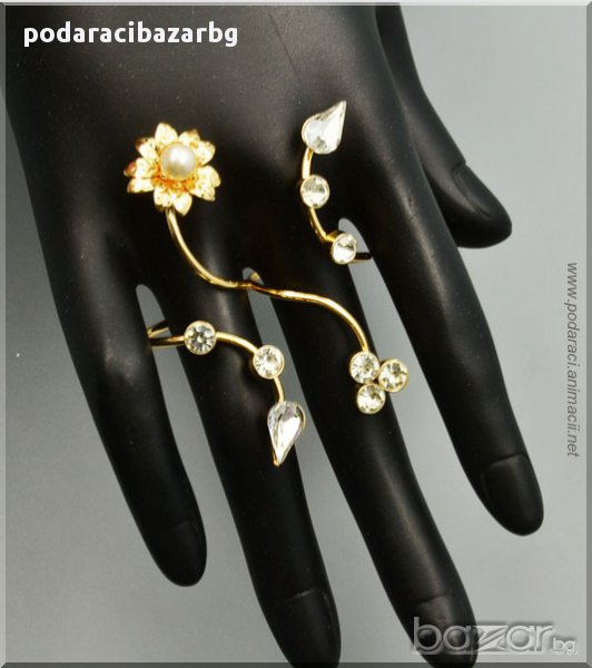 НЕЖНО ЦВЕТЕ С ПЕРЛА – ДВОЕН ДАМСКИ ПРЪСТЕН, снимка 1