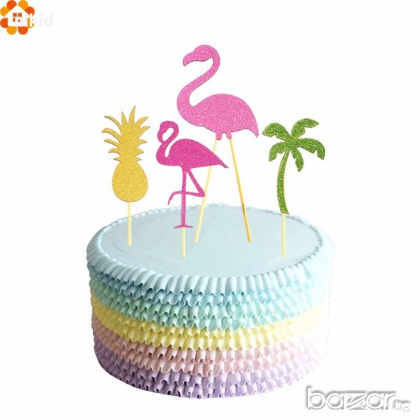 Сет фламинго ананас палма меки  топер за торта украса рожден ден , снимка 1