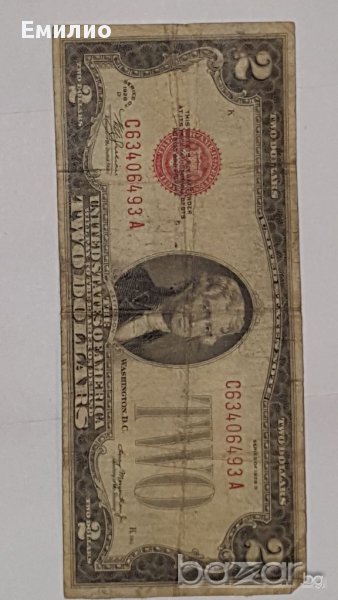$ 2 Dollars 1928-D RED SEAL OLD US CURRENCY, снимка 1