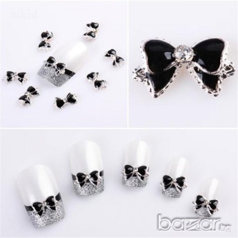 Черни сребърен кант панделки с камък диамант бижу за нокти декорация украса маникюр, снимка 2 - Други - 21063086