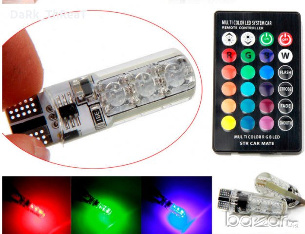 RGB LED T10 цветни крушки с дистанционно управление, снимка 4 - Аксесоари и консумативи - 20813535