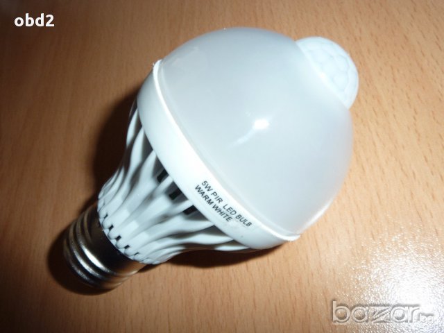 Енергоспестяваща LED 5w лампа с инфрачервен PIR сензор за движение, снимка 3 - Лед осветление - 11869596