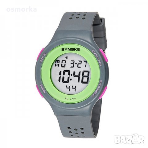 Нов дамски спортен часовник много функции сиво зелено розово Synoke