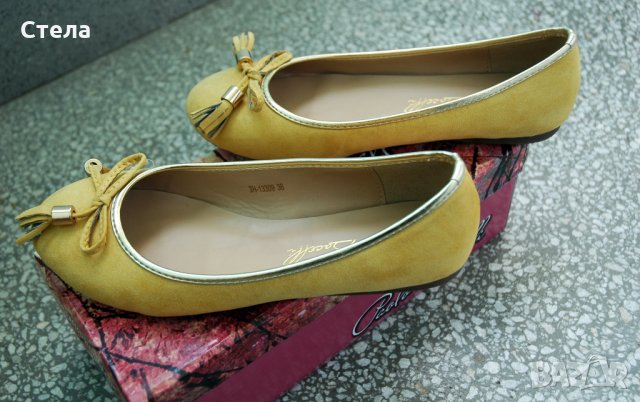 Дамски балеринки, жълти, нови, с кутия, снимка 4 - Дамски ежедневни обувки - 22667176