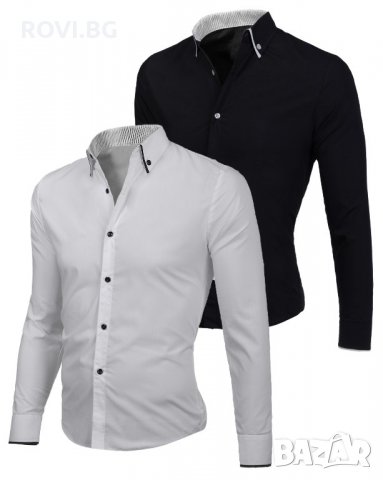 Мъжка риза бяла с черни копчета / черна с бели копчета, снимка 1 - Ризи - 21551237