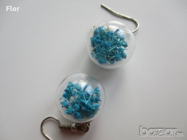 Комплект стъклени обеци и пръстен с цветя, снимка 6 - Обеци - 16315643