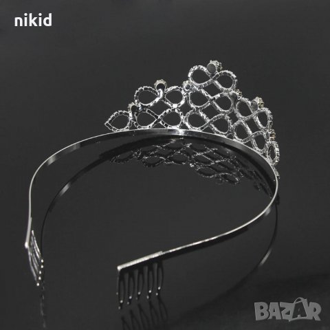 Високи осморки сребриста златиста красива тиара корона диадема с камъни детска дамска, снимка 4 - Аксесоари за коса - 24118605