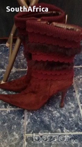 Лилави боти с пухчета, снимка 3 - Дамски боти - 14244466