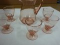 стари стъклени чаши и кана за ракия розово стъкло, снимка 5