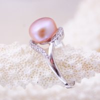 Сребърен безразмерен пръстен с естествени перли , снимка 1 - Пръстени - 20498618