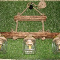 Уникална, ръчно изработена дървена битова лампа (осветително тяло от дърво)- ретро / винтидж стил, снимка 4 - Лампи за таван - 19120923