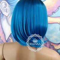 Класически Модел Перука Каре Омбре Черно и Синьо Преливане ELESSA Код 7668, снимка 7 - Аксесоари за коса - 25892921