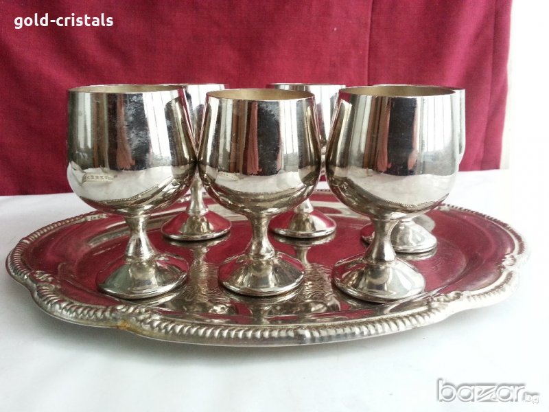 Посребрени чашки за ракия с поднос, снимка 1