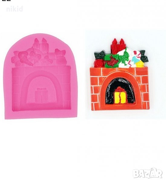 Коледна Камина с подаръци силиконов молд форма декорация торта фондан шоколад и др., снимка 1