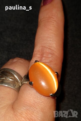 Винтидж / Антична бижутерия - комплект от пръстен и обеци с котешко око, снимка 4 - Бижутерийни комплекти - 26002099