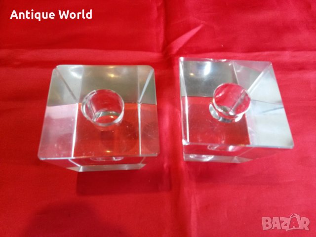 Комплект Свещници Кристално Стъкло , снимка 3 - Антикварни и старинни предмети - 24988473