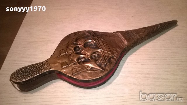 поръчана-Ретро духалка-мед/дърво/кожа-46/17см-внос швеицария, снимка 3 - Антикварни и старинни предмети - 16634256