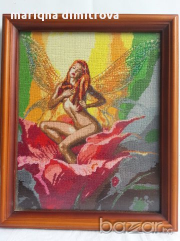  гоблен в рамка  1/1 ръчна изработка , снимка 3 - Антикварни и старинни предмети - 11511609