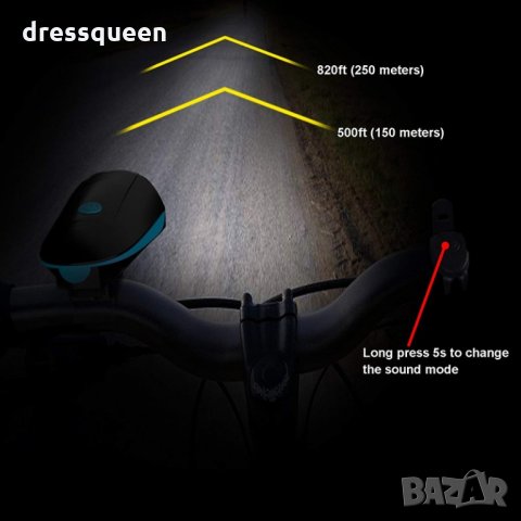 2141 Мощен LED  T6 фар със електронен звънез за велосипед, снимка 9 - Аксесоари за велосипеди - 24774600