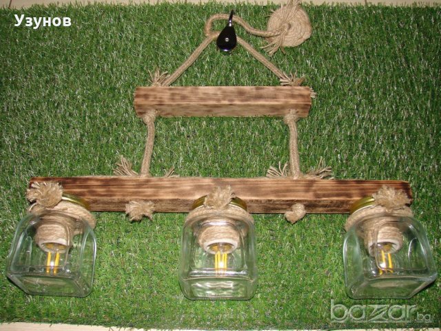 Уникална, ръчно изработена дървена битова лампа (осветително тяло от дърво)- ретро / винтидж стил, снимка 4 - Лампи за таван - 19120923