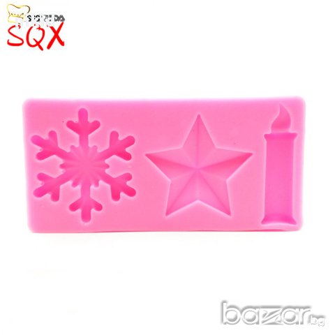 силиконов молд форма 3 - коледни звезда снежинка свещ  украса фондан  шоколад торта мъфин декорация