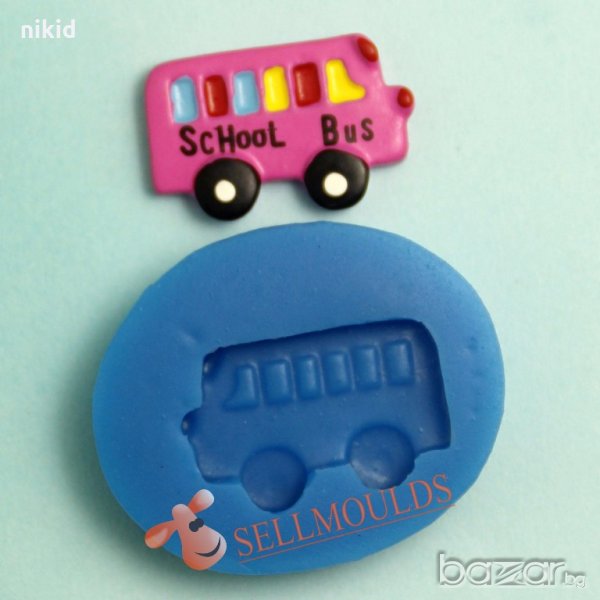 school bus мини автобус сликонов молд форма декорация торта фондан шоколад и др., снимка 1