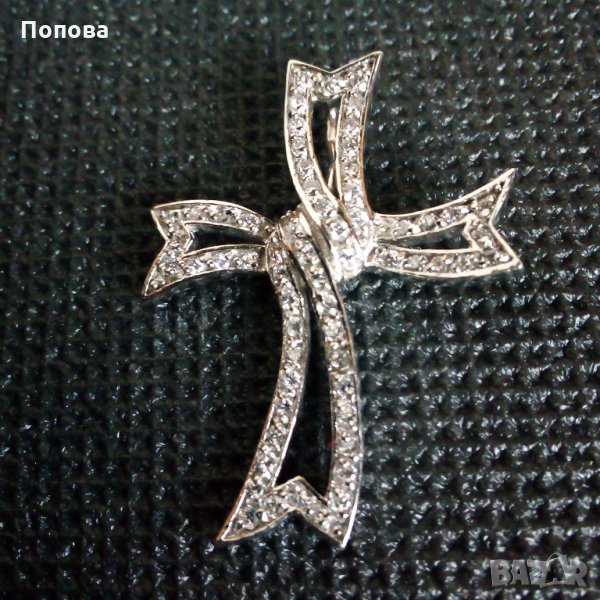 Стилен  сребърен кръст с циркони, снимка 1