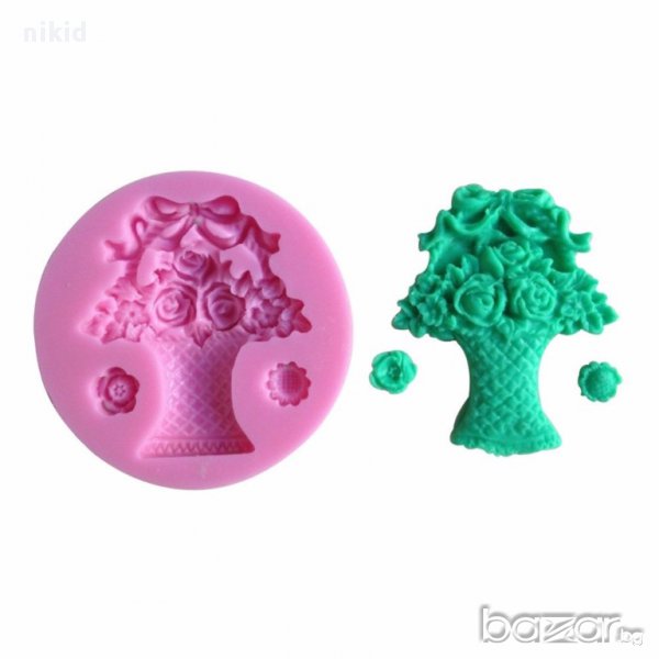  ваза кошница букет с цветя силиконов молд форма за украса декорация торта фондан сладки и др, снимка 1