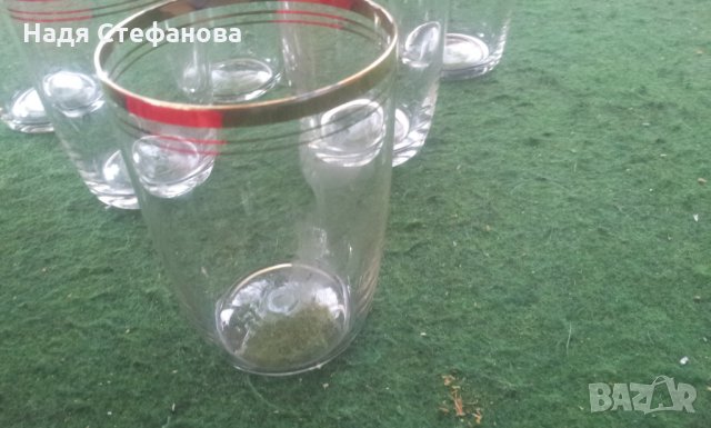 Чаши за безалкохолно тънко оцветено стъкло със златни кантове 6 бр, снимка 4 - Чаши - 25136029
