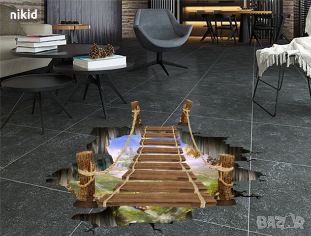 3D Въжен Висящ Мост стикер лепенка за под плочки стена , снимка 2 - Декорация за дома - 21492273