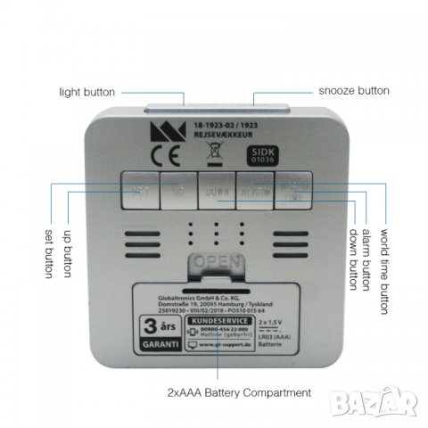 LCD часовник с аларма и термометър RS3028C5-WH, снимка 5 - Друга електроника - 24650033