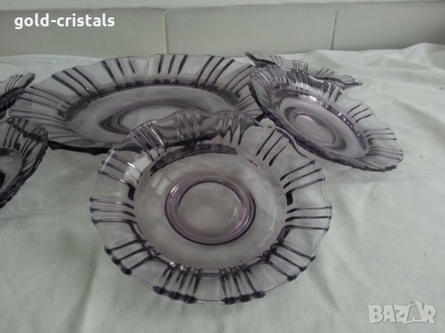 Ретро стъклени чинии чинийки цветно лилаво стъкло, снимка 6 - Антикварни и старинни предмети - 23832149